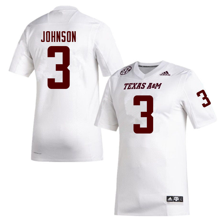 Men #3 Tyree Johnson Texas A&M Aggies College Football Jerseys Sale-White - Click Image to Close